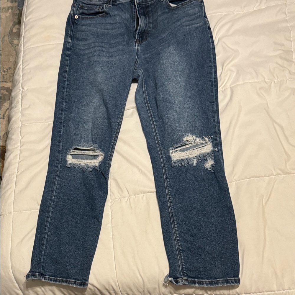American Eagle Outfitters Women's Ripped Dark Blue Mom Jeans